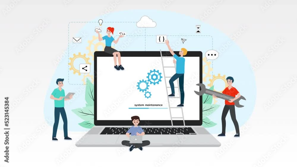 Fototapete it administrator with software upgrade process on laptop. digital system device administration, netw