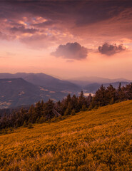 Fototapeta na wymiar spectacular nature scenery, awesome sunset landscape, beautiful morning background in the mountains, Carpathian mountains, Ukraine, Europe