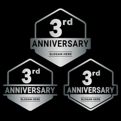 3 years anniversary celebration logotype. 3rd anniversary logo collection. Set of anniversary design template. Vector and illustration. 