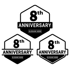 8 years anniversary celebration logotype. 8th anniversary logo collection. Set of anniversary design template. Vector and illustration. 