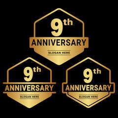 9 years anniversary celebration logotype. 9th anniversary logo collection. Set of anniversary design template. Vector and illustration. 