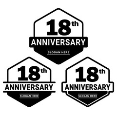 18 years anniversary celebration logotype. 18th anniversary logo collection. Set of anniversary design template. Vector and illustration. 