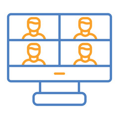 Online Meeting Blue And Orange Line Icon
