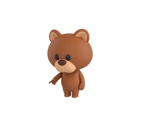Little Bear character pointing to the ground in 3d rendering.