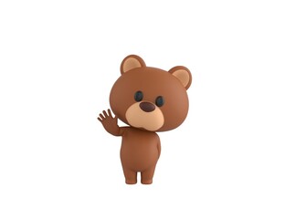 Little Bear character raising right hand in 3d rendering.