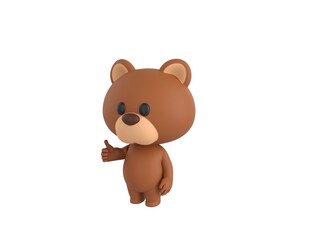 Little Bear character showing thumb up in 3d rendering.