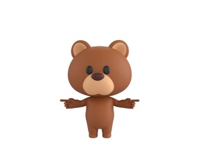 Obraz premium Little Bear character pointing finger two side in 3d rendering.