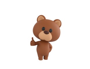 Little Bear character showing thumb up with right hand in 3d rendering.