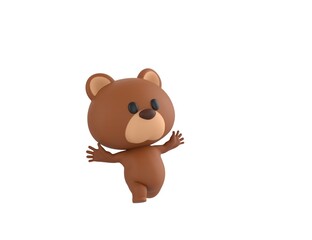 Little Bear character running happily in 3d rendering.