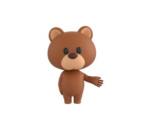 Little Bear character giving his hand in 3d rendering.