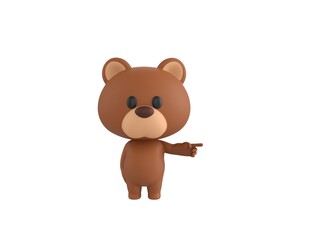 Little Bear character pointing to the right in 3d rendering.