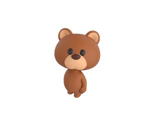 Little Bear character standing and look up to camera in 3d rendering.