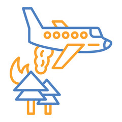 Firefighter Plane Blue And Orange Line Icon