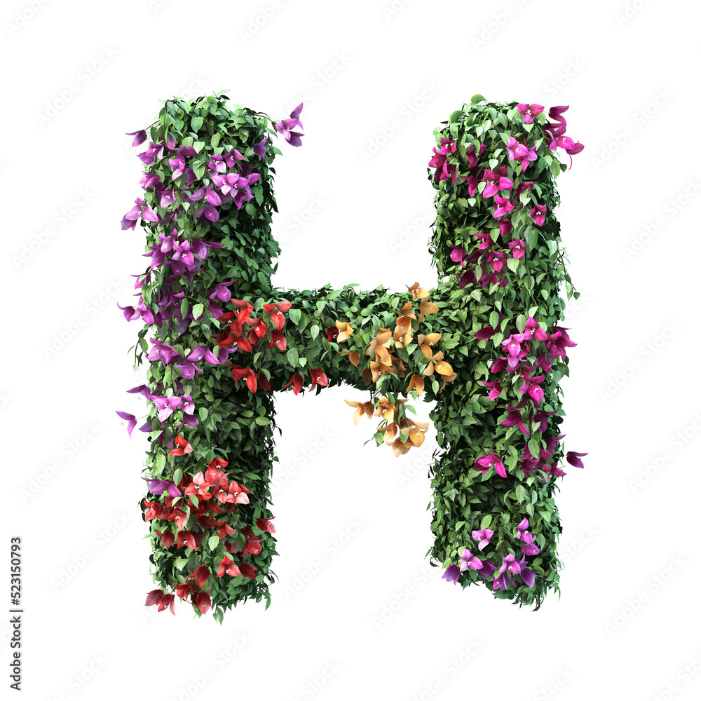 Poster 3d rendering of Bougainvillea alphabet