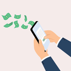 Hand holding a phone, online payment banner, finance online with smartphone concept.