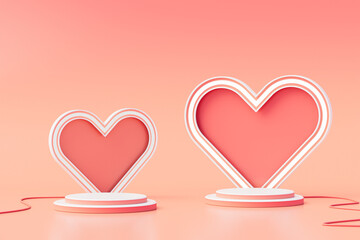 Love background concept, mock up scene with podium geometry shape for Valentine's day event. 3D rendering