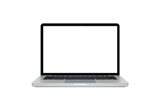 Laptop with blank screen isolate on png or transparent background for new produc