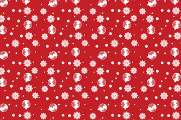 Abstract Christmas pattern decoration on a red background. Christmas pattern background vector with white snowflakes and decoration balls. Minimal pattern design for wrapping papers and backgrounds.