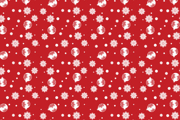 Abstract Christmas pattern decoration on a red background. Christmas pattern background vector with white snowflakes and decoration balls. Minimal pattern design for wrapping papers and backgrounds.