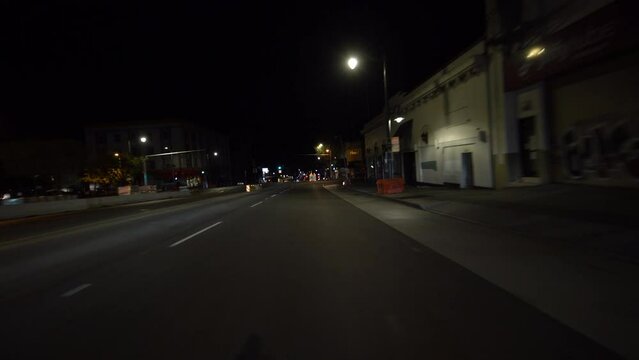 San Francisco Driving Plate Van Ness Ave Northbound 06 R onto Pacific Ave at Night California USA
