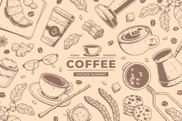 vintage doodle coffee element background