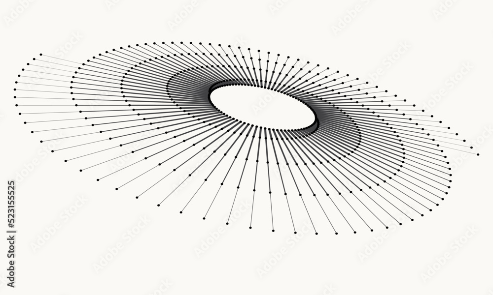 Poster Spiral with lines and dots as dynamic abstract vector background or logo or icon. Artistic illustration with perspective on white background. Yin and yang symbol.