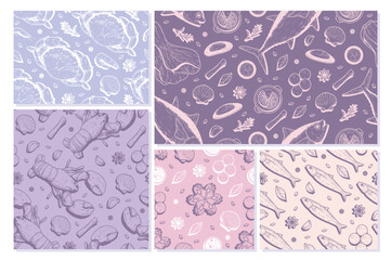 Hand drawn seafood pattern collection