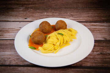 Spaghetti pasta with meatballs and tomato sauce, High quality photo