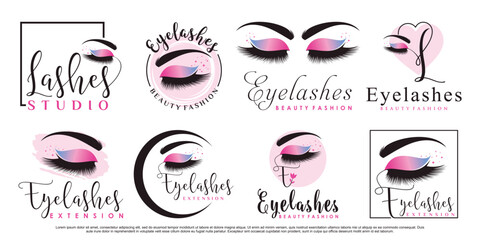 Set of eyelash extension logo design for beauty icon with creative element concept Premium Vector