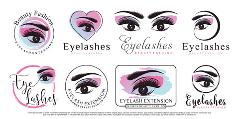 Set of eyelash extension logo design for beauty icon with creative element concept Premium Vector