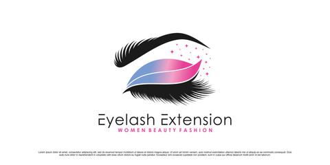 Eyelash extension logo design for beauty icon with modern style concept Premium Vector