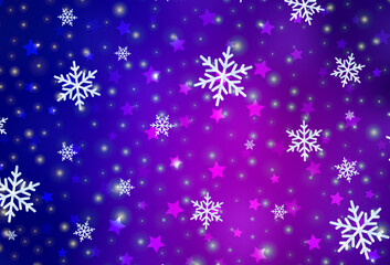 Dark Purple, Pink vector layout with bright snowflakes, stars.