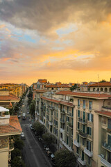 Fototapeta premium Sunset over Rome, Italy from the roof of a residential apartment building