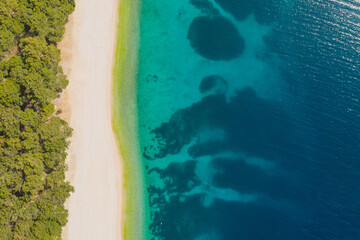 Amazing Adriatic coast in Croatia. Turquoise beach, overhead view.
