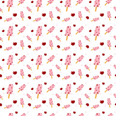 Pattern with ice cream on white background
