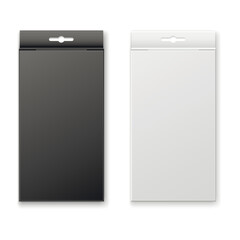 Mock up packaging boxes with hang tab. White and black boxes.