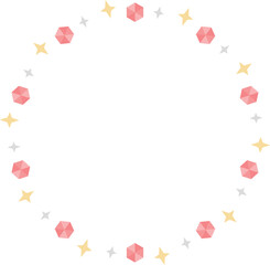 円形のフレーム　キラキラストーンと星　赤