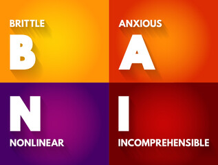 BANI - Brittle Anxious Nonlinear Incomprehensible acronym, encompasses instability and chaotic, surprising, and disorienting situations, concept for presentations and reports