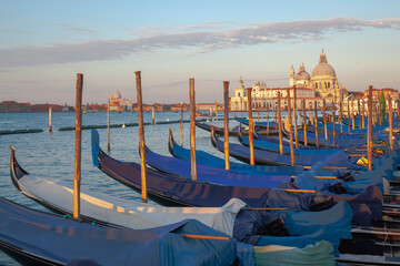 Venezia. Gondole ancorate al Bacino di san Marco verso La Salute