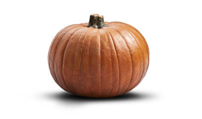 A side view of a ripe orange pumpkin isolated on a transparent background.