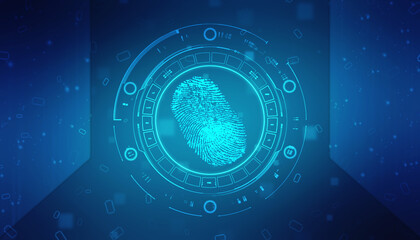 Abstract security system concept with fingerprint on technology background, Fingerprint Scanning Identification System. Biometric Authorization and Business Security Concept