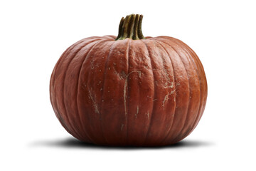 A side view of a ripe orange pumpkin isolated on a transparent background.