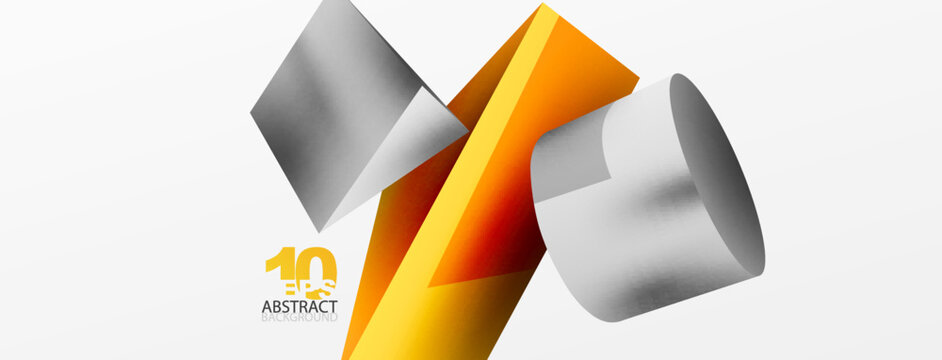 Vector 3d abstract background. Shapes 3d triangle and cylinder. Trendy techno business template for wallpaper, banner, background or landing