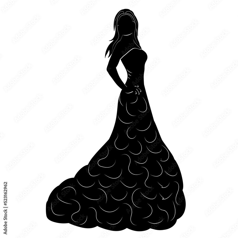 Wall mural silhouette bride in dress isolated, vector