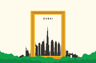 Dubai Frame. Dubai abstract skyline. - 523163305