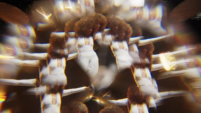 Kaleidoscope Effect Shot of Charming African American Woman Dancing on Stage