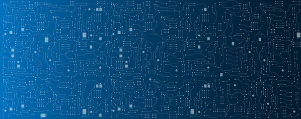 Blue circuit electronic or electrical line with circle engineering technology concept vector background
