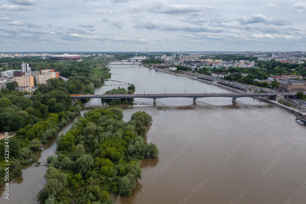 Poster aerial view of slasko-dabrowski bridge over vistula river in warsaw city, poland