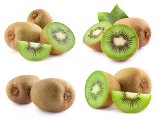 Fototapeta premium Kiwi isolated on white background. Fresh Kiwi leaf. Clipping path Kiwi. Kiwi macro studio photo