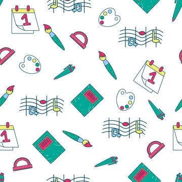 Seamless pattern with school supplies isolated on a white background. Wallpaper back to school